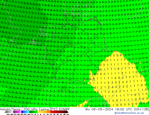 Height/Temp. 700 hPa ECMWF Mo 06.05.2024 18 UTC