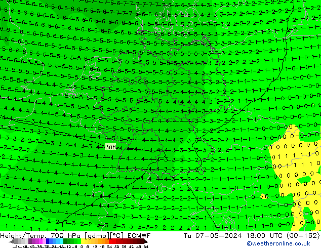 Height/Temp. 700 hPa ECMWF  07.05.2024 18 UTC