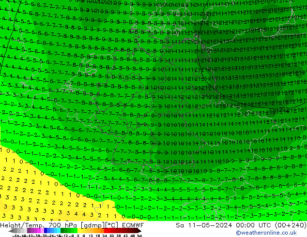 Hoogte/Temp. 700 hPa ECMWF za 11.05.2024 00 UTC