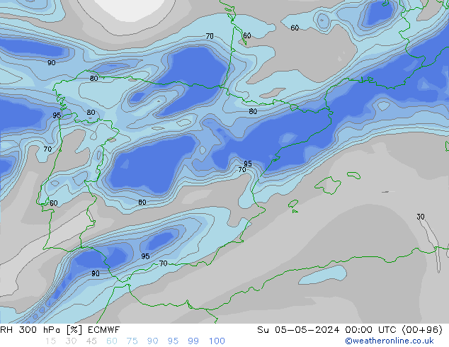 Humedad rel. 300hPa ECMWF dom 05.05.2024 00 UTC