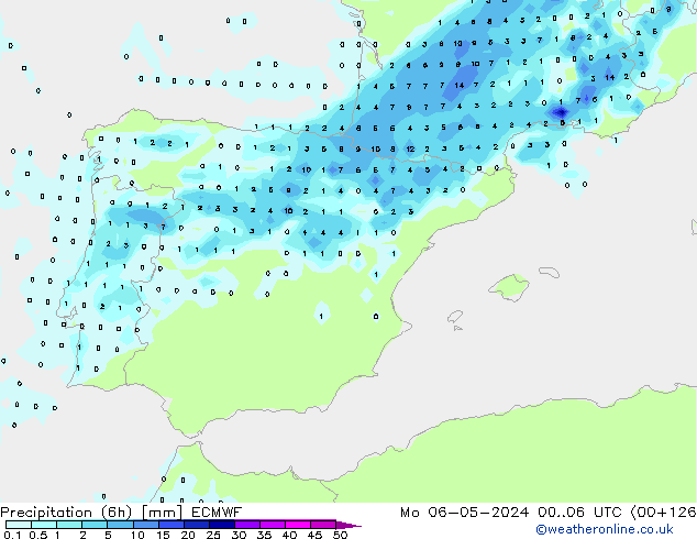 Precipitation (6h) ECMWF Mo 06.05.2024 06 UTC