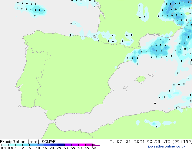 Srážky ECMWF Út 07.05.2024 06 UTC