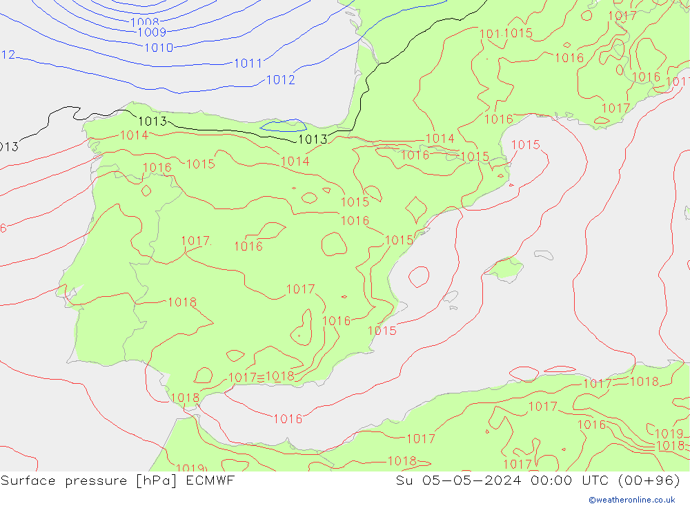 Presión superficial ECMWF dom 05.05.2024 00 UTC