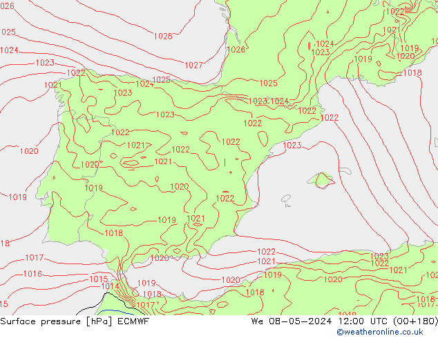 Surface pressure ECMWF We 08.05.2024 12 UTC