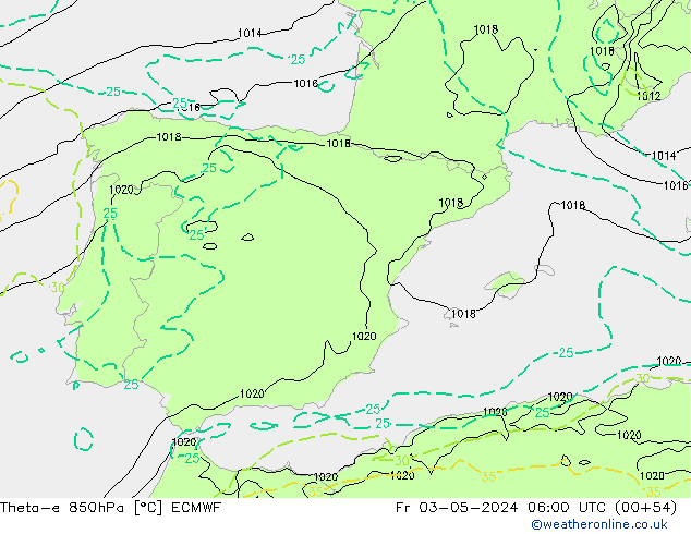 Theta-e 850hPa ECMWF Fr 03.05.2024 06 UTC