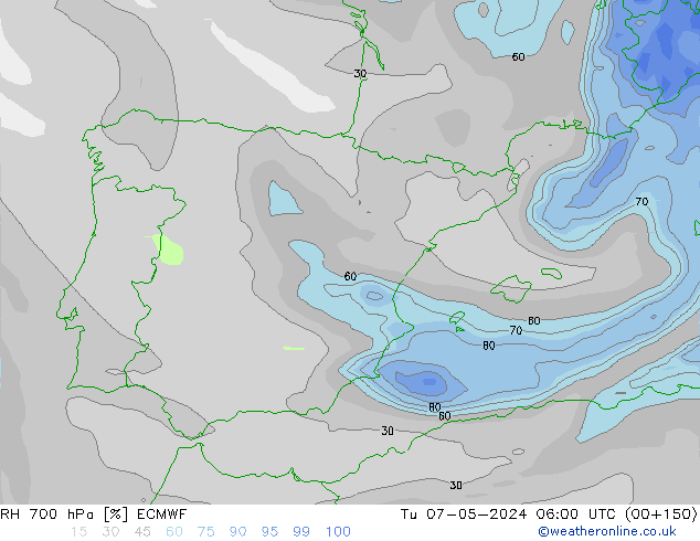 700 hPa Nispi Nem ECMWF Sa 07.05.2024 06 UTC