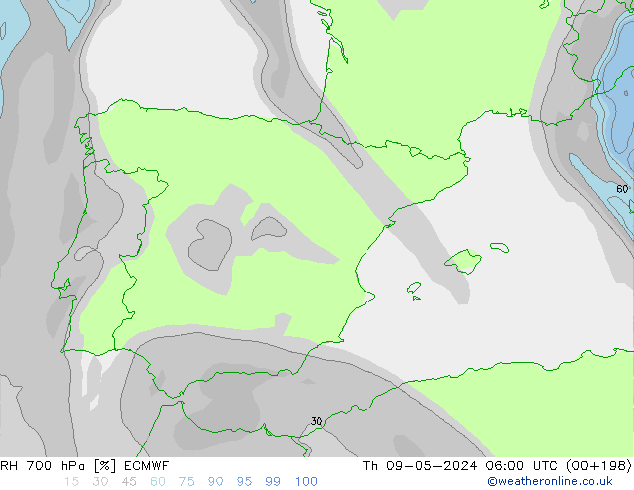 RH 700 hPa ECMWF Th 09.05.2024 06 UTC