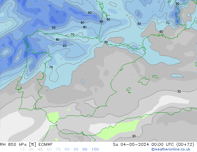 RH 850 hPa ECMWF sab 04.05.2024 00 UTC