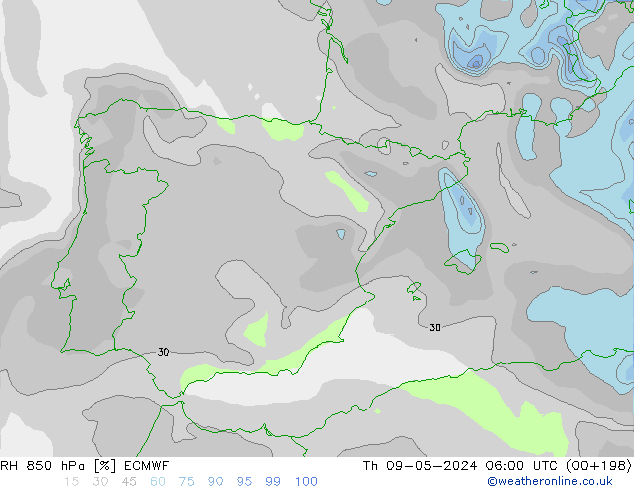 Humidité rel. 850 hPa ECMWF jeu 09.05.2024 06 UTC