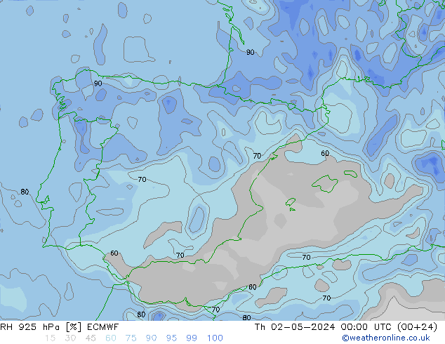 RH 925 hPa ECMWF Qui 02.05.2024 00 UTC