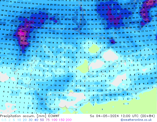 Precipitation accum. ECMWF Sa 04.05.2024 12 UTC