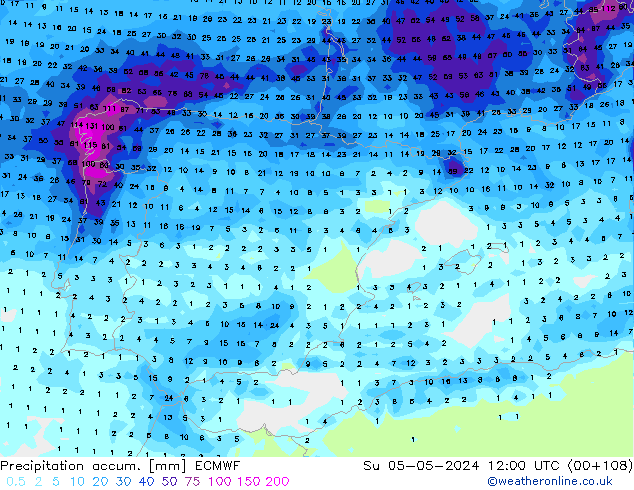 Precipitation accum. ECMWF  05.05.2024 12 UTC