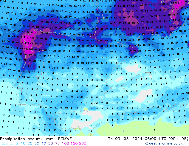 Précipitation accum. ECMWF jeu 09.05.2024 06 UTC