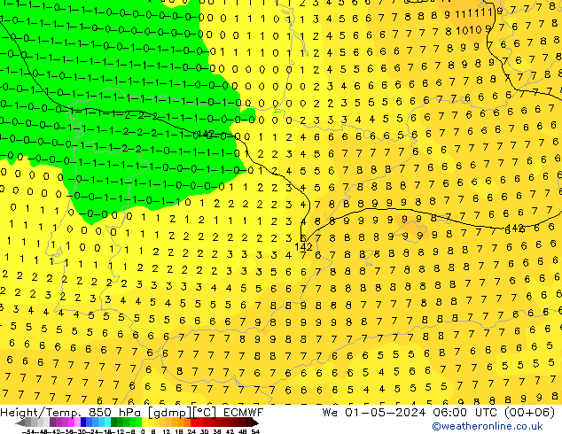 Z500/Rain (+SLP)/Z850 ECMWF Qua 01.05.2024 06 UTC