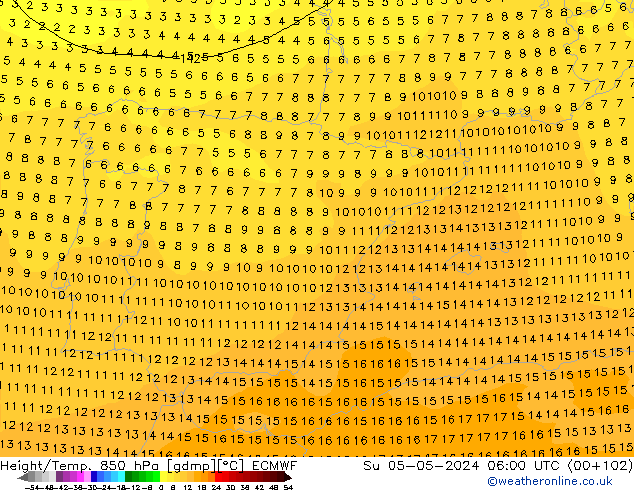 Height/Temp. 850 гПа ECMWF Вс 05.05.2024 06 UTC