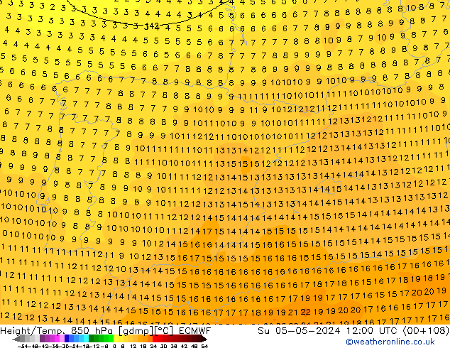 Z500/Rain (+SLP)/Z850 ECMWF Su 05.05.2024 12 UTC