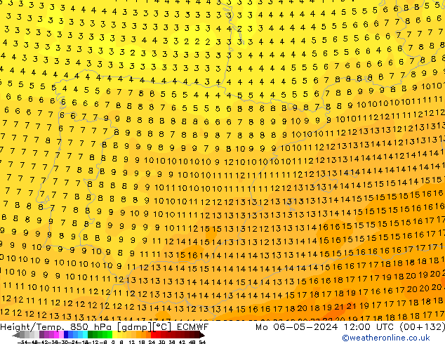 Z500/Rain (+SLP)/Z850 ECMWF Po 06.05.2024 12 UTC