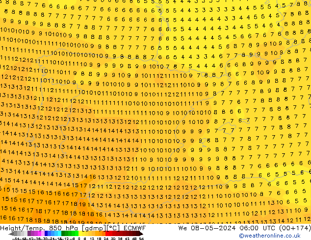 Height/Temp. 850 hPa ECMWF śro. 08.05.2024 06 UTC