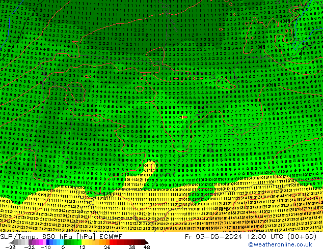 850 hPa Yer Bas./Sıc ECMWF Cu 03.05.2024 12 UTC