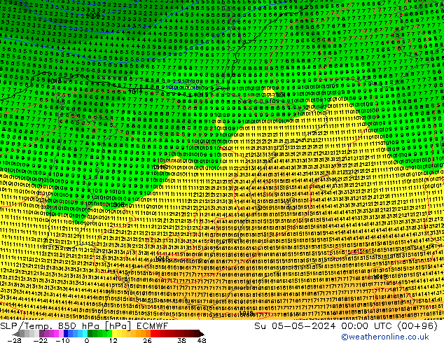 SLP/Temp. 850 hPa ECMWF dom 05.05.2024 00 UTC