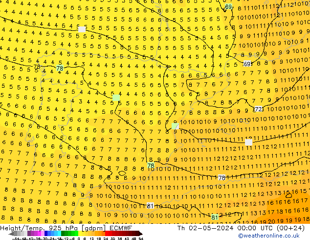 Géop./Temp. 925 hPa ECMWF jeu 02.05.2024 00 UTC