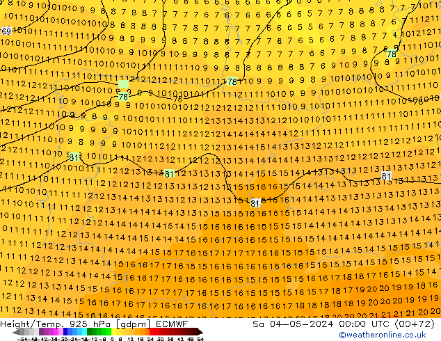 Height/Temp. 925 hPa ECMWF Sáb 04.05.2024 00 UTC