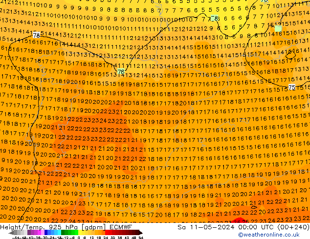 Height/Temp. 925 hPa ECMWF Sa 11.05.2024 00 UTC