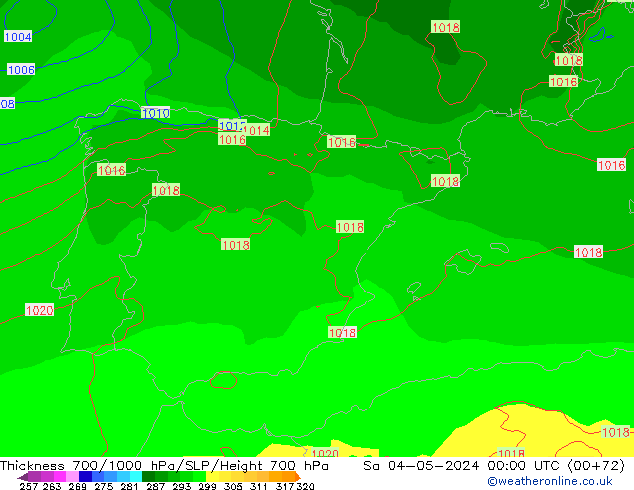 Thck 700-1000 hPa ECMWF Sáb 04.05.2024 00 UTC