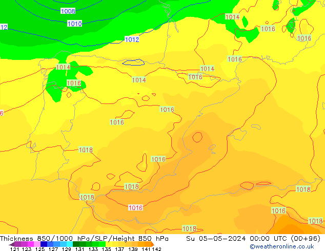 Thck 850-1000 hPa ECMWF Su 05.05.2024 00 UTC