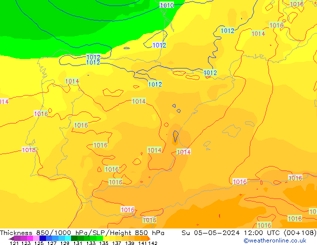 850-1000 hPa Kalınlığı ECMWF Paz 05.05.2024 12 UTC