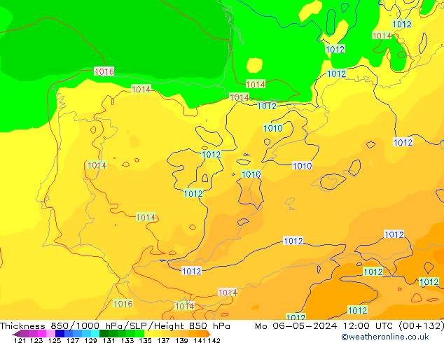 Schichtdicke 850-1000 hPa ECMWF Mo 06.05.2024 12 UTC