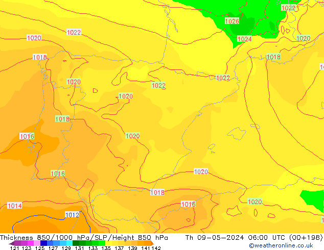 Thck 850-1000 hPa ECMWF jeu 09.05.2024 06 UTC