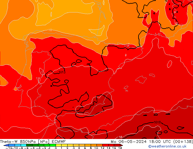 Theta-W 850hPa ECMWF Mo 06.05.2024 18 UTC