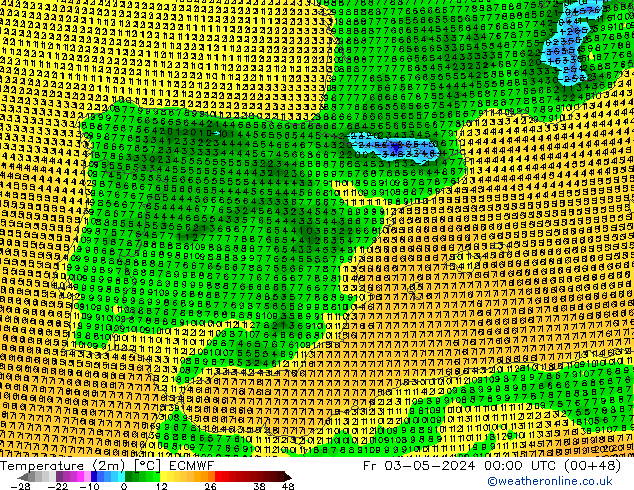 Temperature (2m) ECMWF Fr 03.05.2024 00 UTC