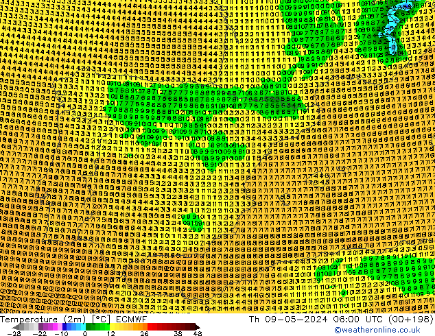 Temperatura (2m) ECMWF Qui 09.05.2024 06 UTC