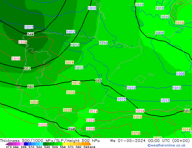 Thck 500-1000hPa ECMWF śro. 01.05.2024 00 UTC