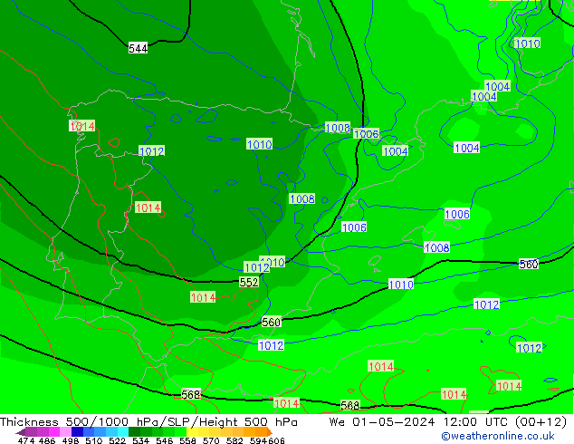 Thck 500-1000гПа ECMWF ср 01.05.2024 12 UTC