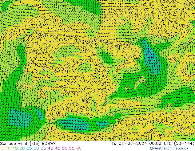 Surface wind ECMWF Tu 07.05.2024 00 UTC