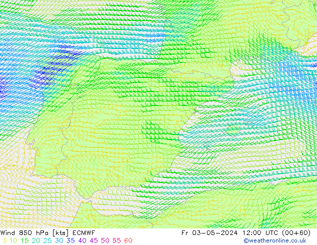 Vento 850 hPa ECMWF Sex 03.05.2024 12 UTC