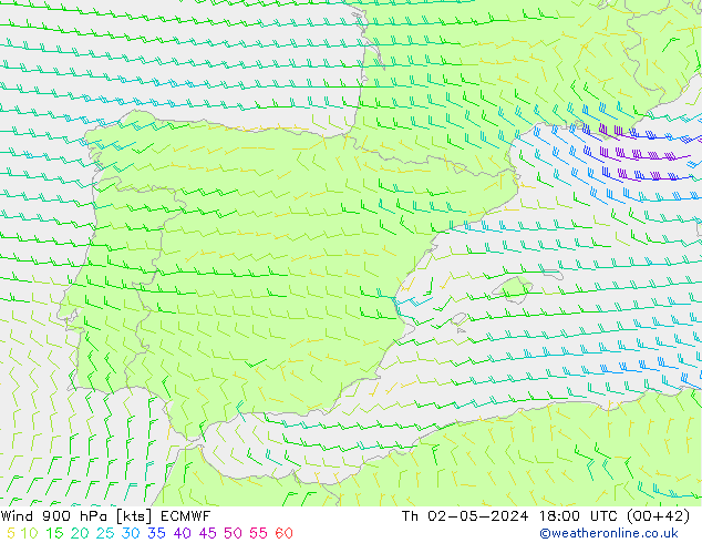 Wind 900 hPa ECMWF Th 02.05.2024 18 UTC