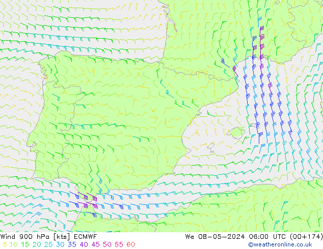 wiatr 900 hPa ECMWF śro. 08.05.2024 06 UTC