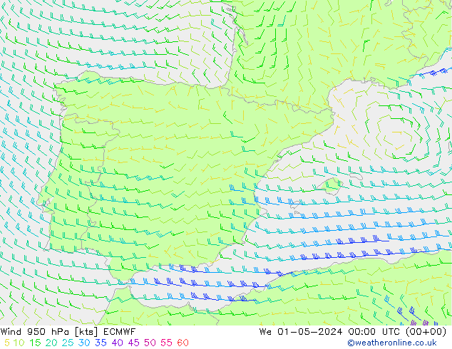 Wind 950 hPa ECMWF We 01.05.2024 00 UTC