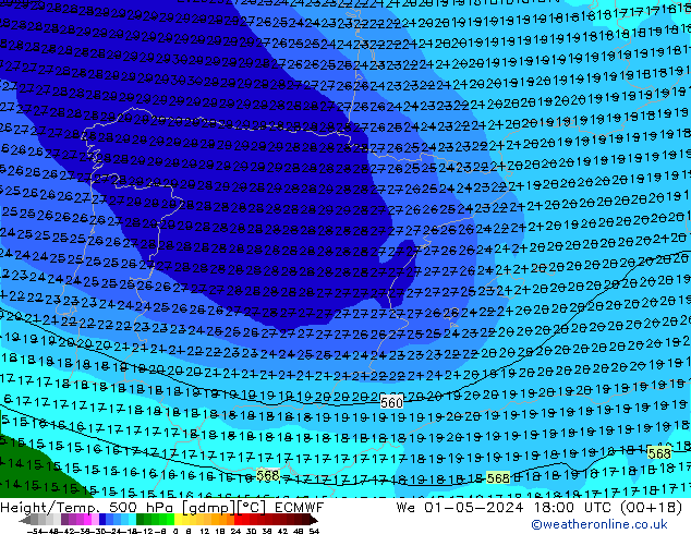 Z500/Rain (+SLP)/Z850 ECMWF We 01.05.2024 18 UTC