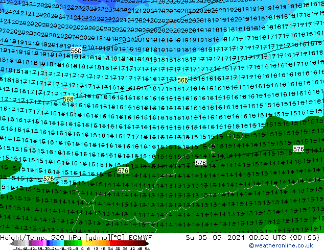 Geop./Temp. 500 hPa ECMWF dom 05.05.2024 00 UTC