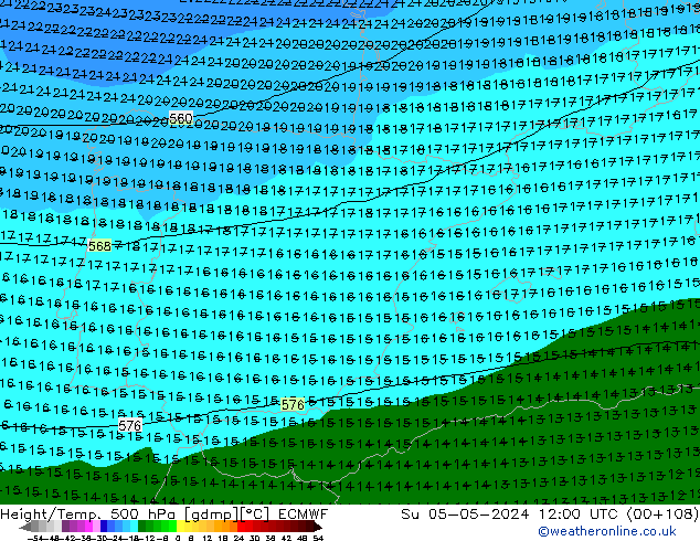 Z500/Rain (+SLP)/Z850 ECMWF Su 05.05.2024 12 UTC