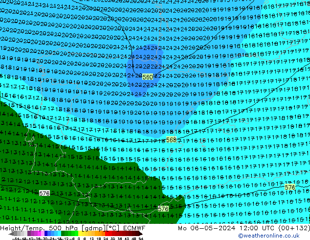 Z500/Rain (+SLP)/Z850 ECMWF lun 06.05.2024 12 UTC