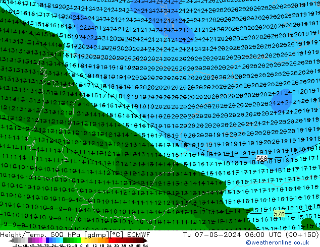 Z500/Rain (+SLP)/Z850 ECMWF Tu 07.05.2024 06 UTC