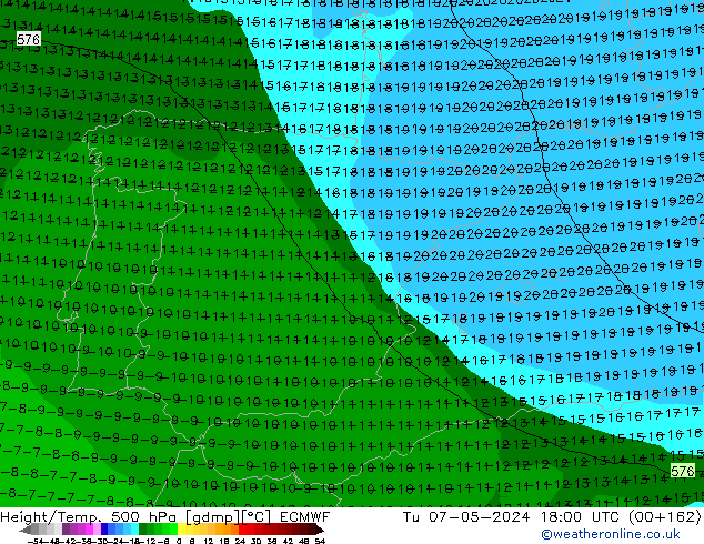 Z500/Rain (+SLP)/Z850 ECMWF Tu 07.05.2024 18 UTC