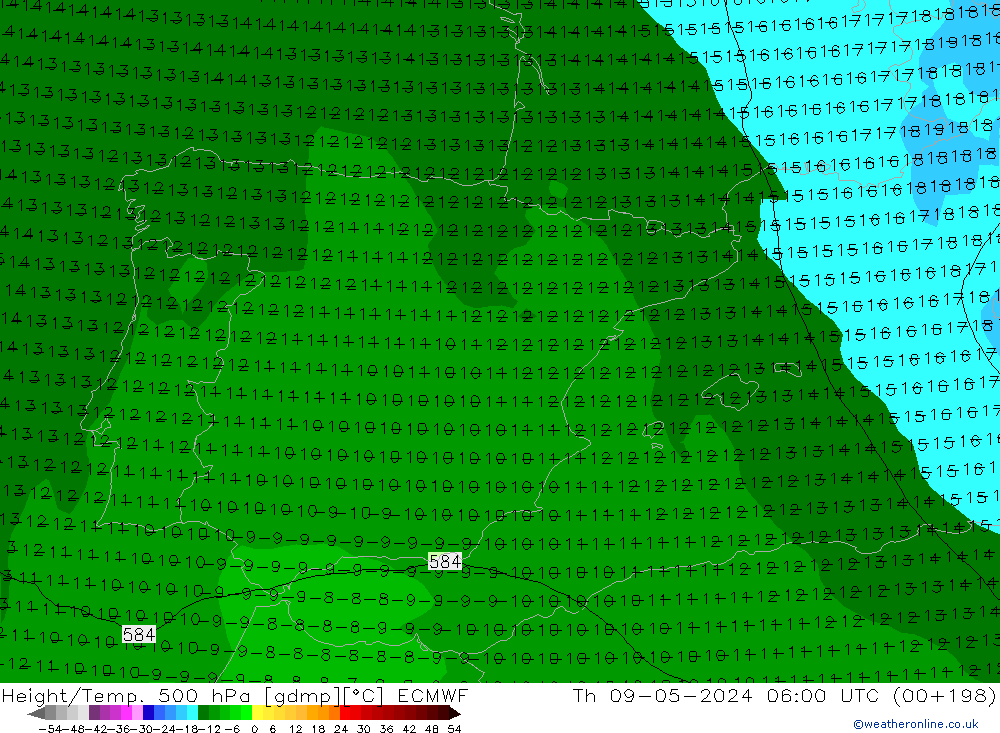 Yükseklik/Sıc. 500 hPa ECMWF Per 09.05.2024 06 UTC