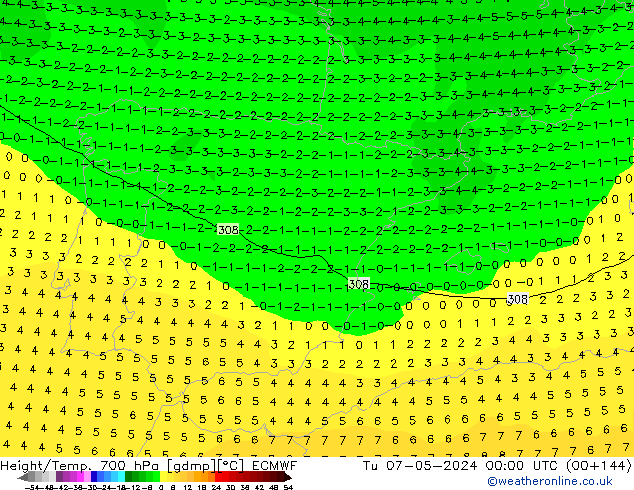 Height/Temp. 700 hPa ECMWF Tu 07.05.2024 00 UTC